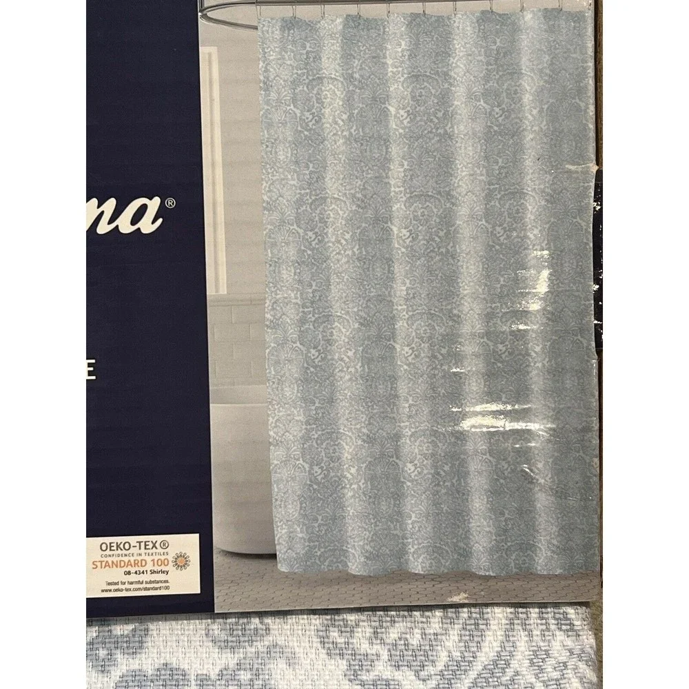 Tommy Bahama Fabric Shower Curtain Blue Medallion Flowers Cotton Blend 72x72 New
